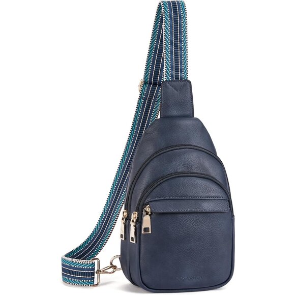 Women Blue Imported PU Leather Small Crossbody Chest Sling Fanny Travel Bag - Picture 1 of 7